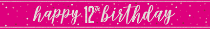 Happy Birthday Banner Roze 12 Jaar 2,74m van Unique koop je bij Partywinkel
