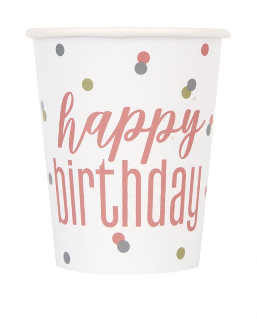 Happy Birthday Bekers Papier 266ml 8st van Unique koop je bij Partywinkel