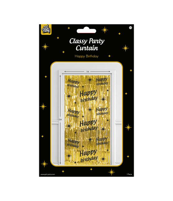 Happy Birthday Deurgordijn Goud Zwart van Paper Dreams koop je bij Partywinkel