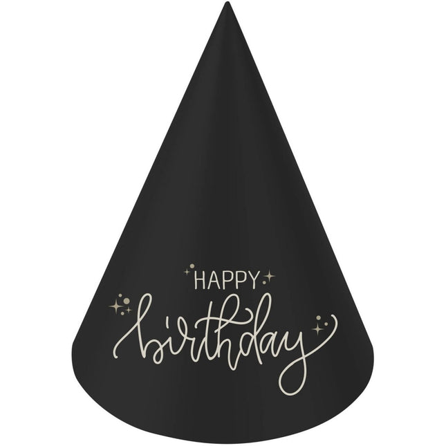 Happy Birthday Feesthoedjes Zwart 6st van Folat koop je bij Partywinkel
