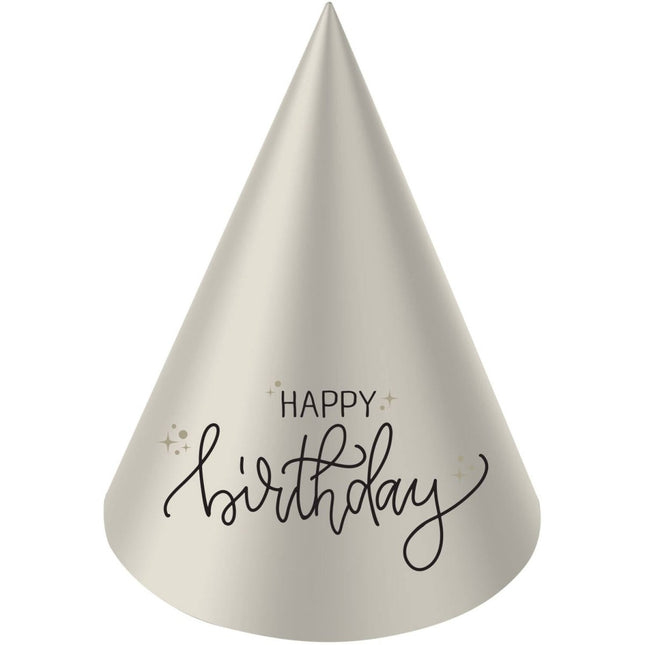 Happy Birthday Feesthoedjes Zwart 6st van Folat koop je bij Partywinkel