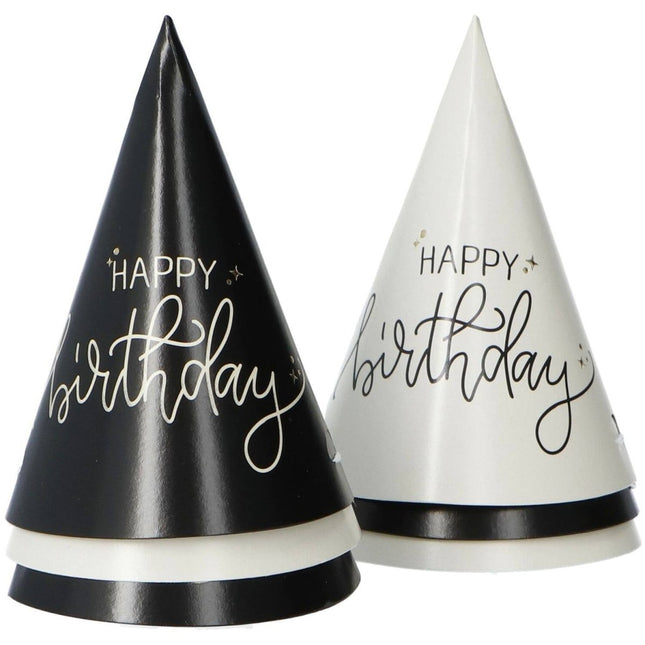 Happy Birthday Feesthoedjes Zwart 6st van Folat koop je bij Partywinkel