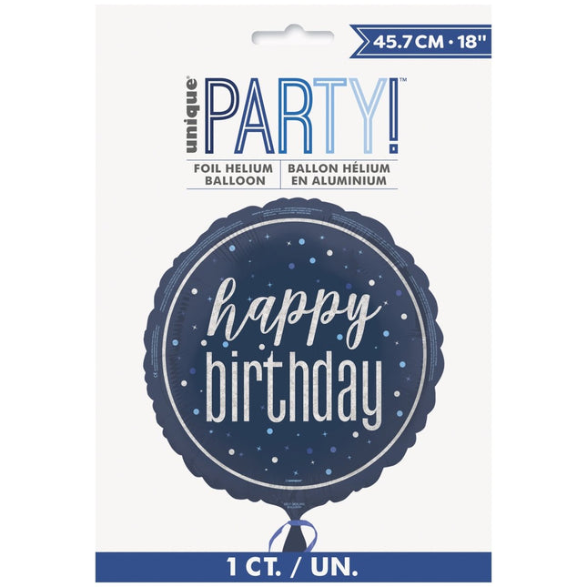 Happy Birthday Helium Ballon Blauw Leeg 45cm van Unique koop je bij Partywinkel