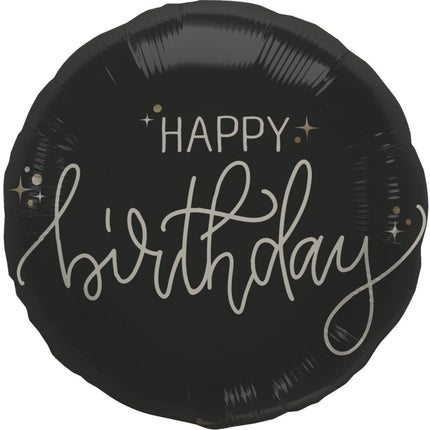 Happy Birthday Helium Ballon Zwart Wit Leeg 45cm van Folat koop je bij Partywinkel