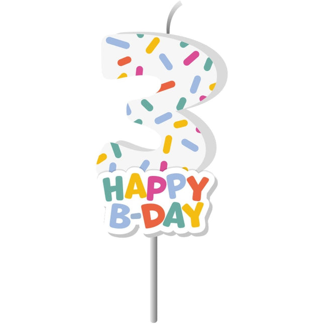 Happy Birthday Kaars 3 Jaar 7cm van Folat koop je bij Partywinkel