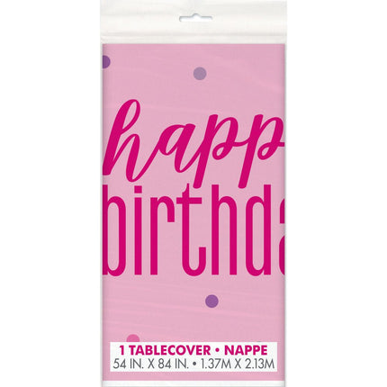 Happy Birthday Tafelkleed Roze 2,13m van Unique koop je bij Partywinkel