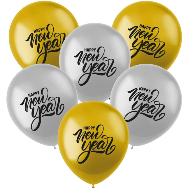 Happy New Year Ballonnen 33cm 6st - Partywinkel - 8714572661003