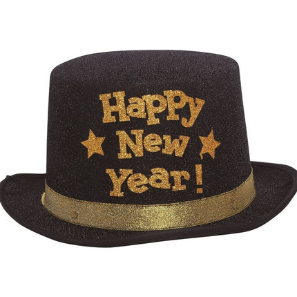 Happy New Year Hoed Zwart Goud van Fiestas Guirca koop je bij Partywinkel