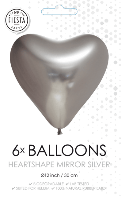 Hartjes Ballonnen Zilver 30cm 6st van WeFiesta koop je bij Partywinkel