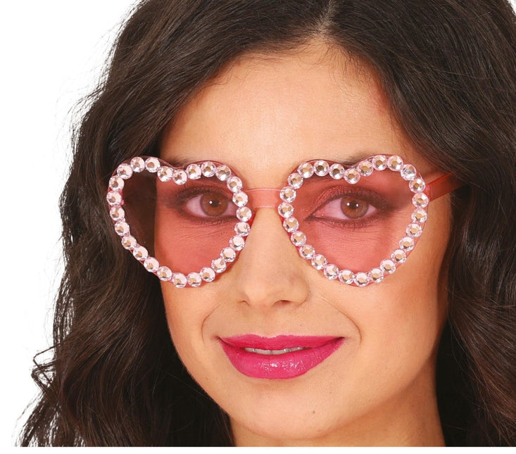 Hartjes Bril Roze Diamantjes - Partywinkel - 8434077182383