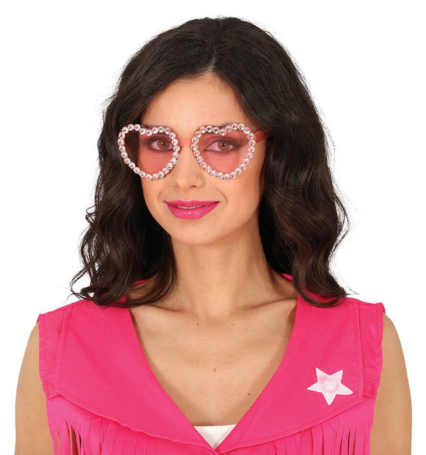 Hartjes Bril Roze Diamantjes - Partywinkel - 8434077182383