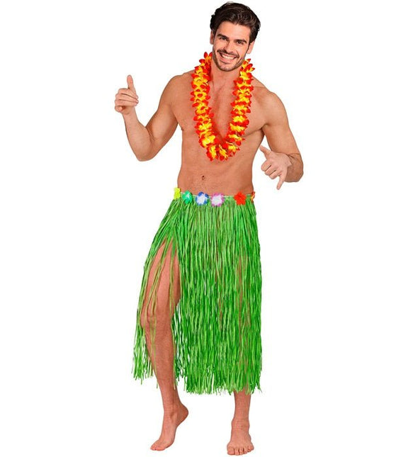 Hawaiirokje Groen Met Bloemenriem 80cm van Widmann koop je bij Partywinkel