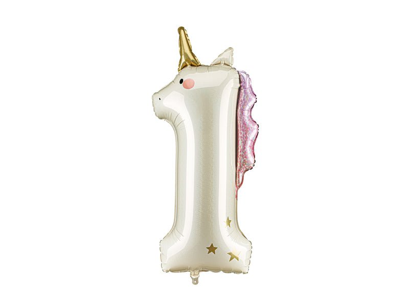 Helium Ballon 1 jaar Unicorn, 93cm, mix van Partydeco koop je bij Partywinkel