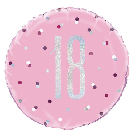 Helium Ballon 18 Jaar Roze 45cm leeg van Unique koop je bij Partywinkel