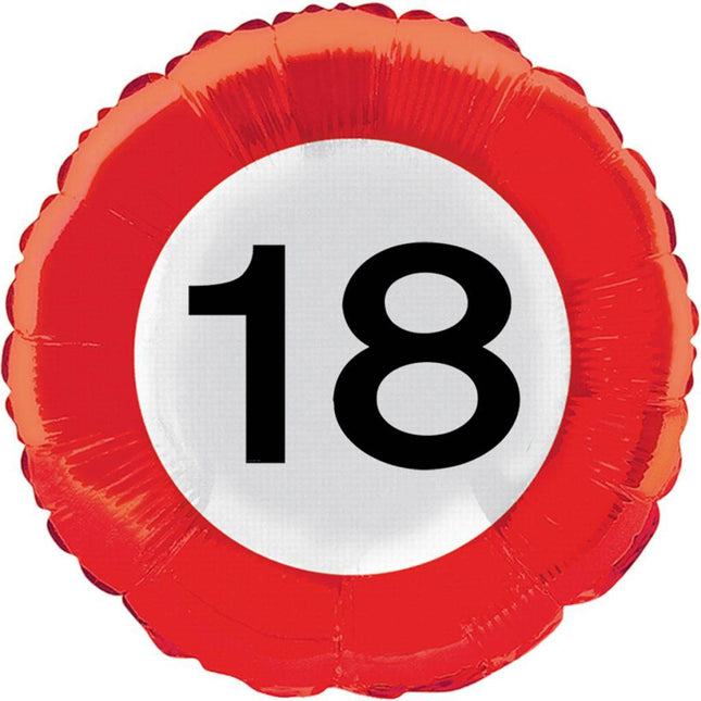 Helium Ballon 18 Jaar Verkeersbord 43cm leeg - Partywinkel - 8714572285186