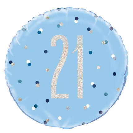 Helium Ballon 21 Jaar Blauw 45cm leeg van Unique koop je bij Partywinkel