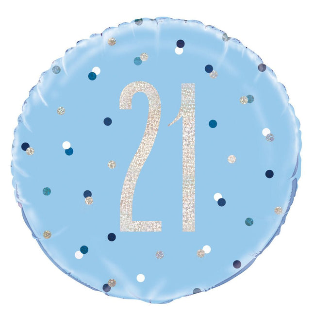 Helium Ballon 21 Jaar Blauw 45cm leeg van Unique koop je bij Partywinkel