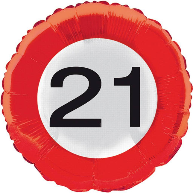 Helium Ballon 21 Jaar Verkeersbord 43cm leeg - Partywinkel - 8714572285216