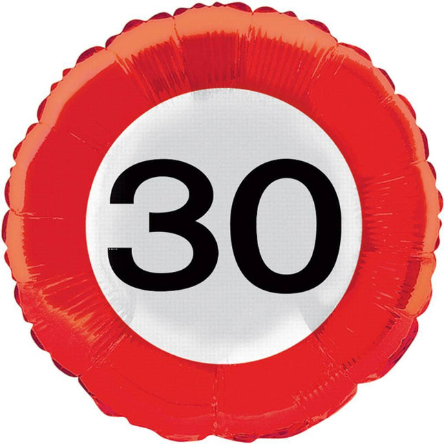 Helium Ballon 30 Jaar Verkeersbord 43cm leeg - Partywinkel - 8714572285308