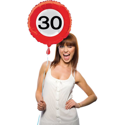 Helium Ballon 30 Jaar Verkeersbord 43cm leeg - Partywinkel - 8714572285308