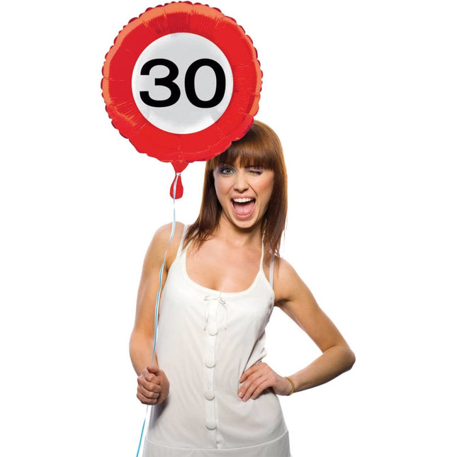 Helium Ballon 30 Jaar Verkeersbord 43cm leeg - Partywinkel - 8714572285308