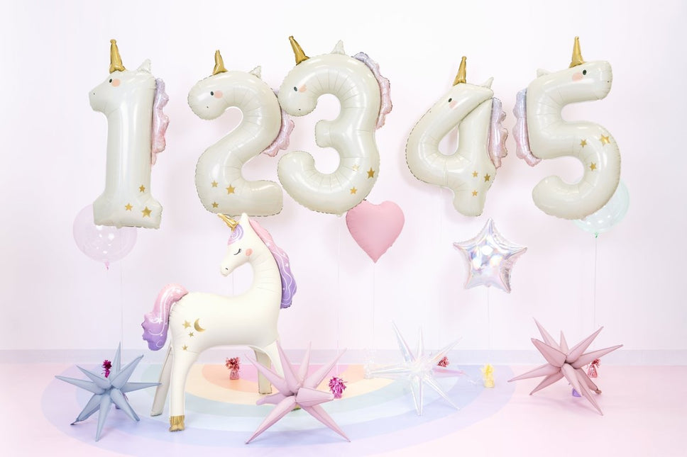 Helium Ballon 4 jaar Unicorn, 93cm, mix van Partydeco koop je bij Partywinkel