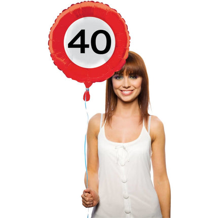 Helium Ballon 40 Jaar Verkeersbord 43cm leeg - Partywinkel - 8714572285407