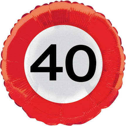 Helium Ballon 40 Jaar Verkeersbord 43cm leeg - Partywinkel - 8714572285407