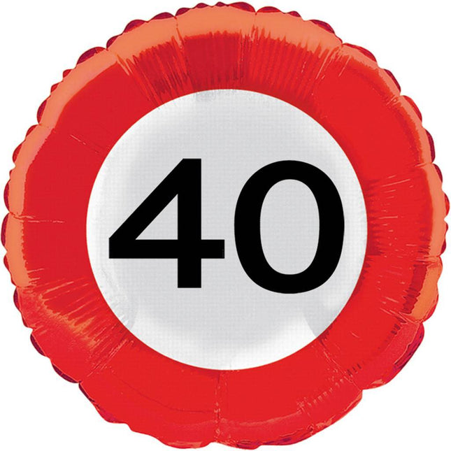 Helium Ballon 40 Jaar Verkeersbord 43cm leeg - Partywinkel - 8714572285407