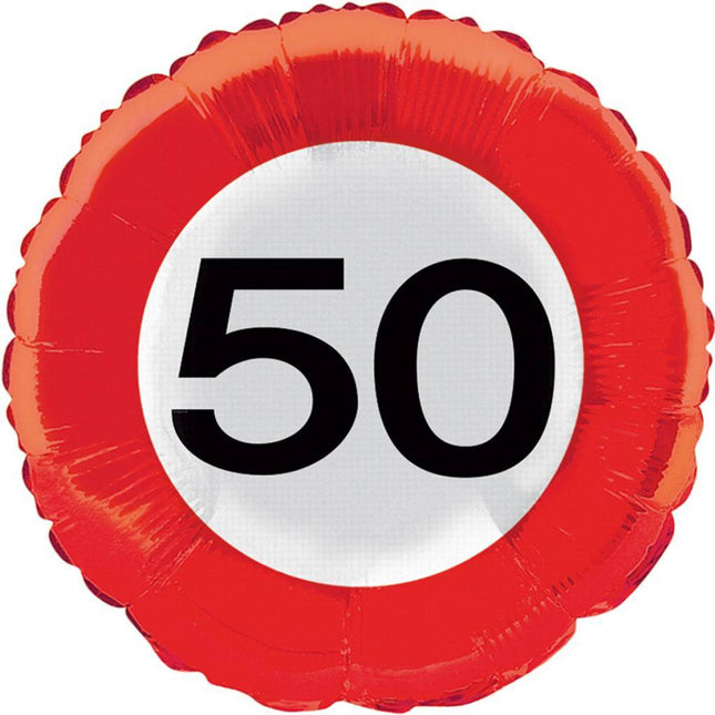 Helium Ballon 50 Jaar Verkeersbord 43cm leeg - Partywinkel - 8714572285506