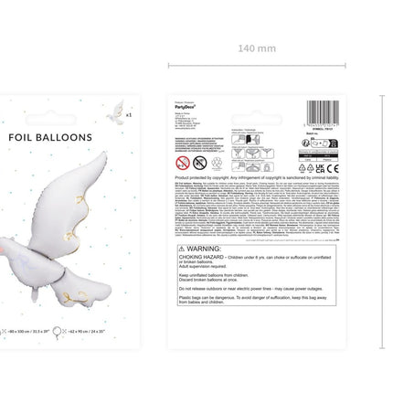 Helium Ballon Duif Leeg 90cm van Partydeco koop je bij Partywinkel