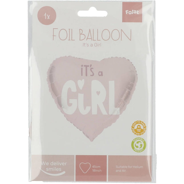 Helium Ballon Hart It'S A Girl Roze Leeg 45cm van Folat koop je bij Partywinkel