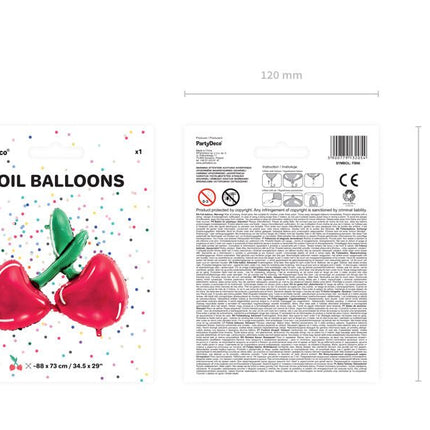 Helium Ballon Kersen Leeg 88cm van Partydeco koop je bij Partywinkel