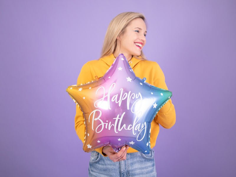 Helium Ballon Ster Happy Birthday Leeg 40cm van Partydeco koop je bij Partywinkel