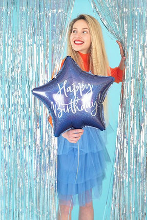 Helium Ballon Ster Happy Birthday Navy Blue Leeg 40cm van Partydeco koop je bij Partywinkel