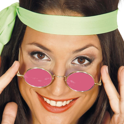 Hippie 60S Bril Roze 12,5cm - Partywinkel - 8434077270035