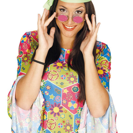 Hippie 60S Bril Roze 12,5cm - Partywinkel - 8434077270035
