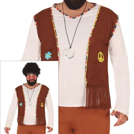 Hippie 60S Kostuum Bruin Wit Heren van Fiestas Guirca koop je bij Partywinkel