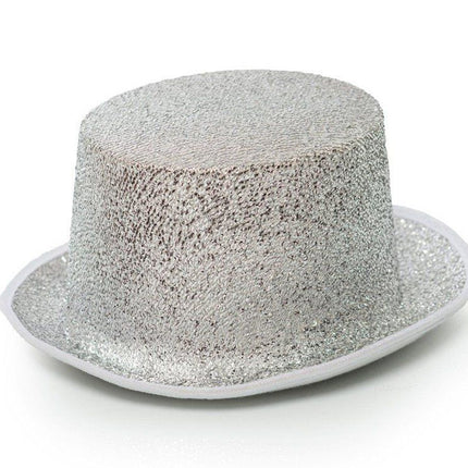 Hoge Hoed Glitter Zilver van Partychimp koop je bij Partywinkel