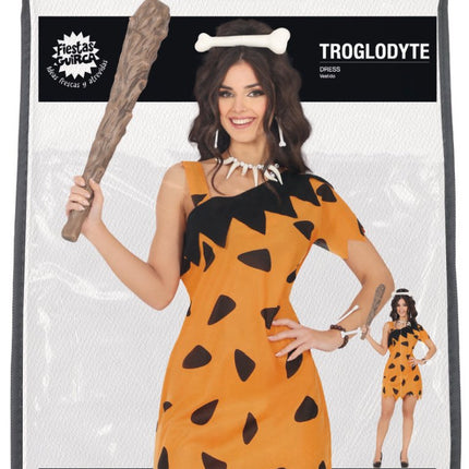 Holbewoner Jurk Zwart Oranje Dames van Fiestas Guirca koop je bij Partywinkel