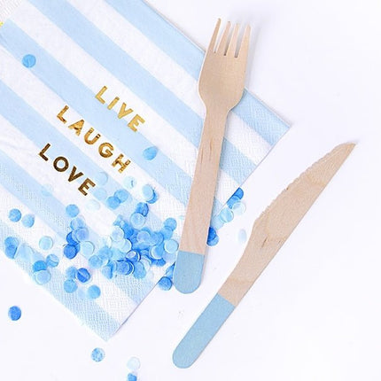 Houten Bestek Lichtblauw 16cm 18 delig van Partydeco koop je bij Partywinkel