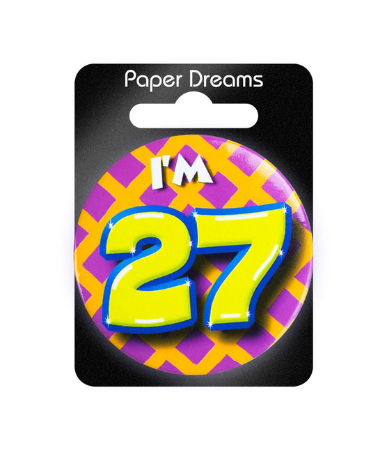 I'm 27 Button 27 Jaar 5,5cm van Paper Dreams koop je bij Partywinkel