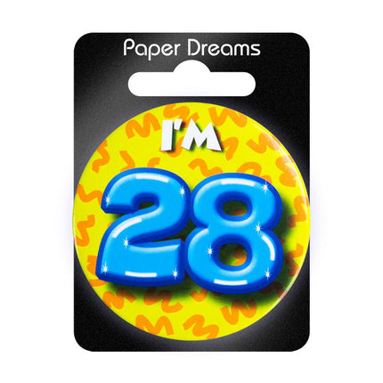 I'm 28 Button 28 Jaar 5,5cm van Paper Dreams koop je bij Partywinkel