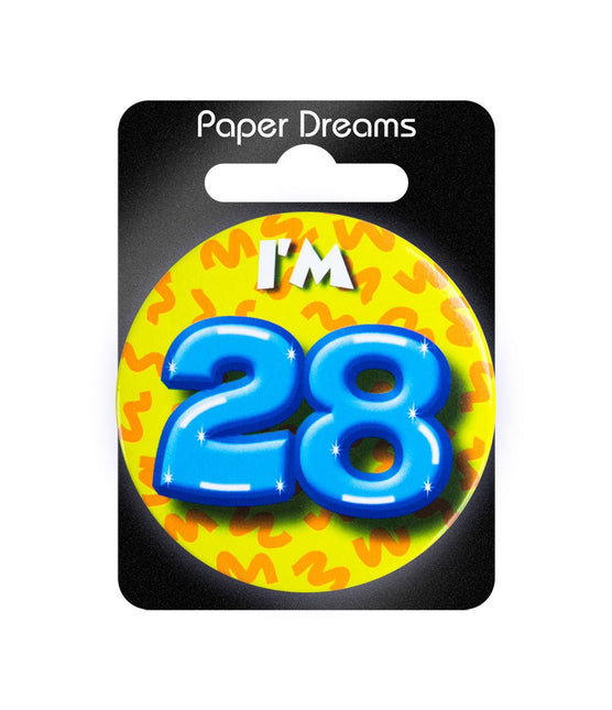 I'm 28 Button 28 Jaar 5,5cm van Paper Dreams koop je bij Partywinkel
