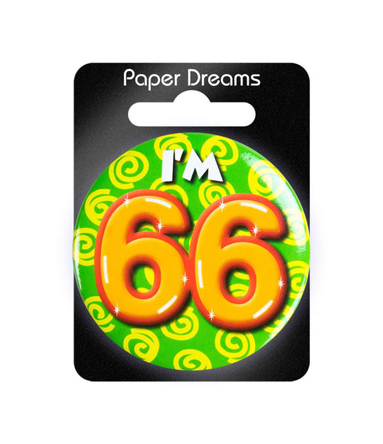 I'm 66 Button 66 Jaar 5,5cm van Paper Dreams koop je bij Partywinkel