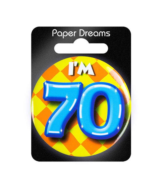 I'm 70 Button 70 Jaar 5,5cm van Paper Dreams koop je bij Partywinkel