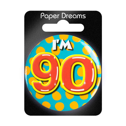 I'm 90 Button 90 Jaar 5,5cm van Paper Dreams koop je bij Partywinkel