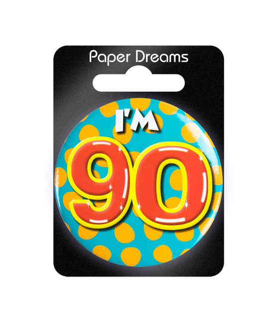 I'm 90 Button 90 Jaar 5,5cm van Paper Dreams koop je bij Partywinkel