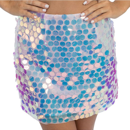 Gonna da donna con paillettes rosa iridescenti