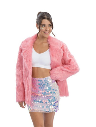Gonna da donna con paillettes rosa iridescenti